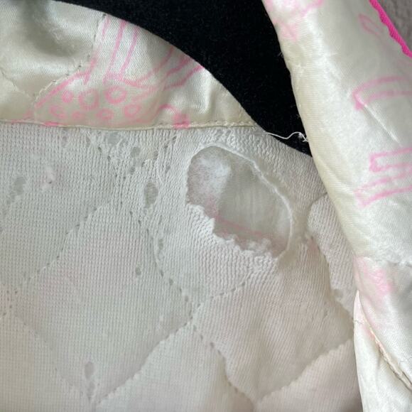 Vintage 60s 70s Quilted Robe Little Girls Giraffe Pattern Tie Ivory Pink - Picture 7 of 9